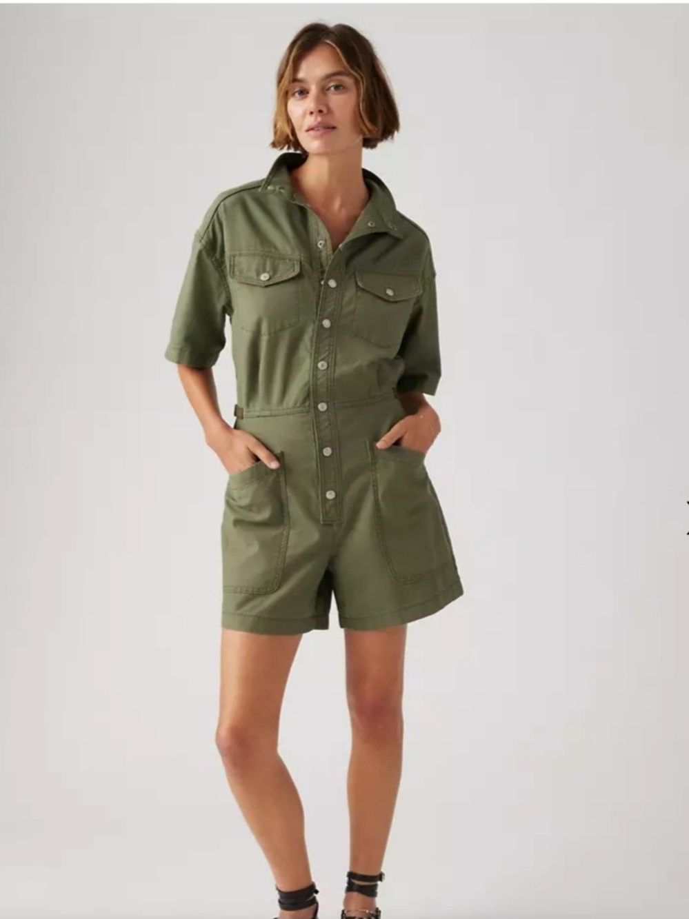 Levi's Olive Green Short-Sleeve Utility Romper Jacket